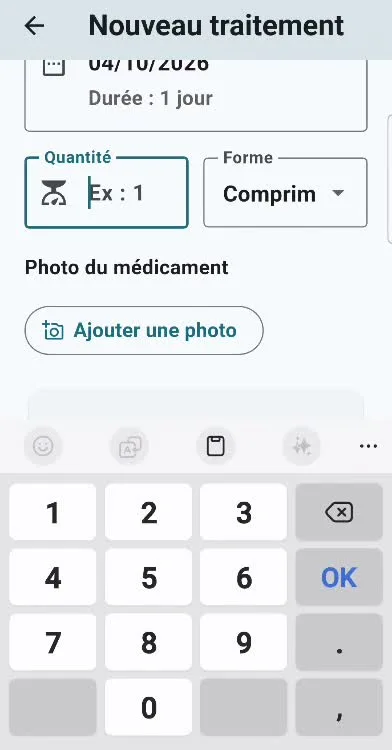 Écran réel Genimo : forme du traitement et bouton Ajouter une photo